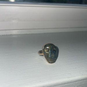 925 Sterling Silver and Marbled Iridescent Labradorite Skull Ring